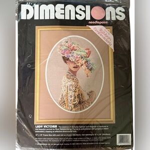 1994 Dimensions Needlepoint Ribbon Embroidery #2425 LADY VICTORIA 15"x19" Framed